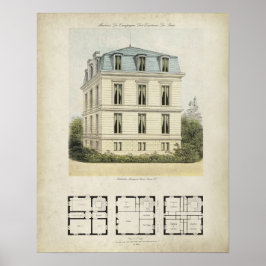 Poster Vintage Paris France Architecture Drawing no. 1