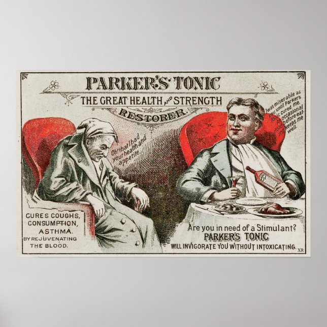 Poster Vintage Parker's Tonic Medicine Quackery Anúncios (Frente)
