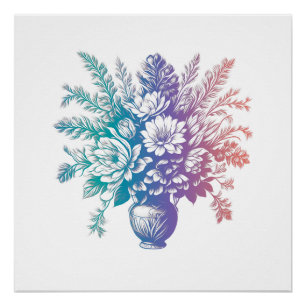 Pôster Vintage Pastel Colorful Floral Design