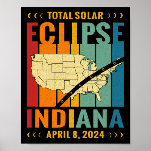 Poster Vintage Path Of Totality Solar Eclipse Abril 8 202