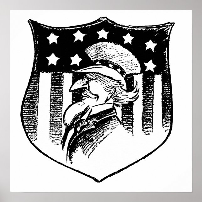 Pôster Vintage Patriotic Uncle Sam and American Flag (Frente)