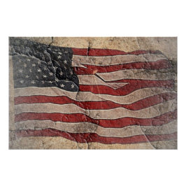 Pôster Vintage Patriotic USA Flag em Stone Wall