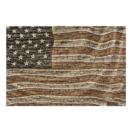 Pôster Vintage Patriotic USA Flag em Stone Wall