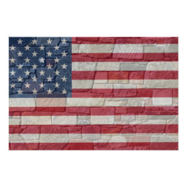 Pôster Vintage Patriotic USA Flag em Stone Wall