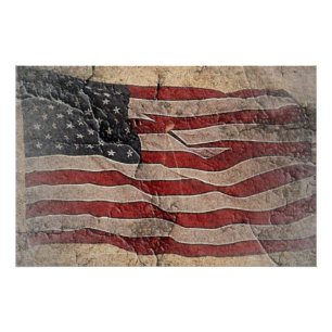 Pôster Vintage Patriotic USA Flag em Stone Wall