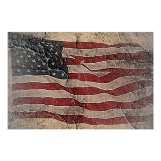 Pôster Vintage Patriotic USA Flag em Stone Wall