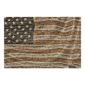 Pôster Vintage Patriotic USA Flag em Stone Wall