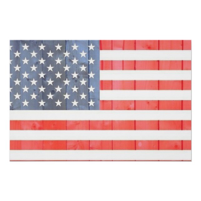 Pôster Vintage Patriotic USA Flag em Wooden Fence (Frente)