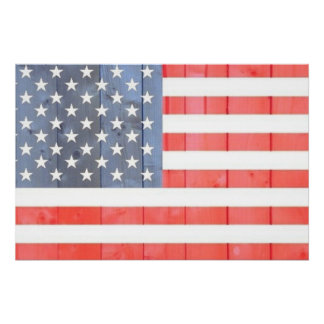 Pôster Vintage Patriotic USA Flag em Wooden Fence
