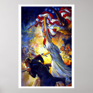 Poster Vintage Patriótica Lady Liberty American Flag Eagl