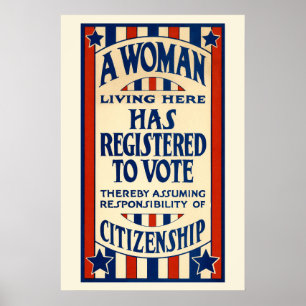 Poster Vintage Patriótico, Uma Mulher está Registrada par