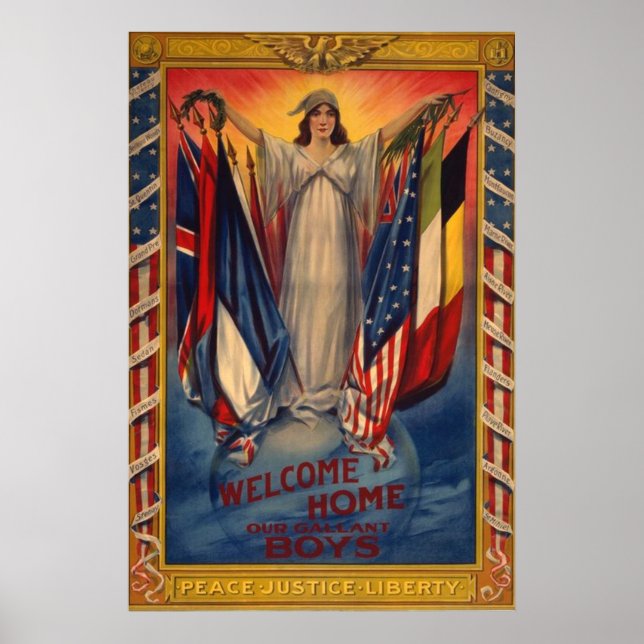 Poster Vintage Peace Justice Liberty American Flag (Frente)