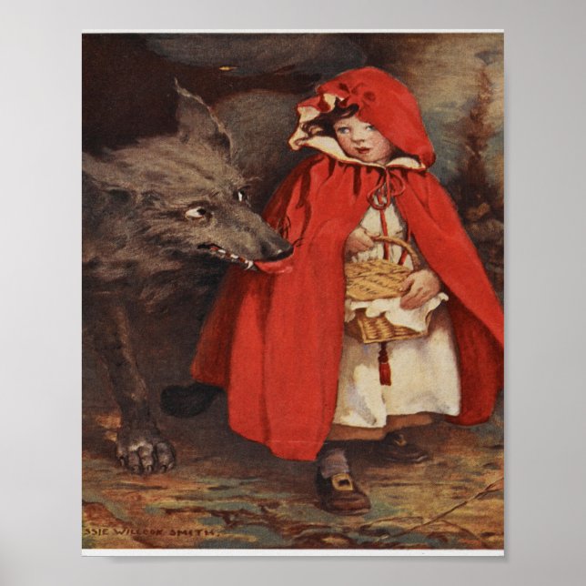 Poster Vintage Pequeno Chapeuzinho Vermelho e Grande Lobo (Frente)
