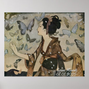 Poster Vintage personalizada estética japonesa Kimono Wal