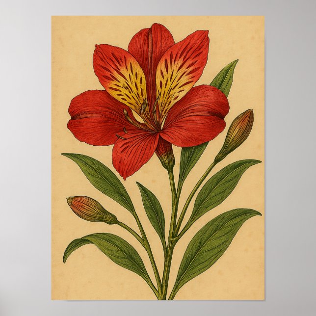 Poster Vintage Peruvian Lily on Weathered Paper (Frente)