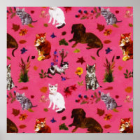 Vintage Pet Cat Dogs Floral Garden Party
