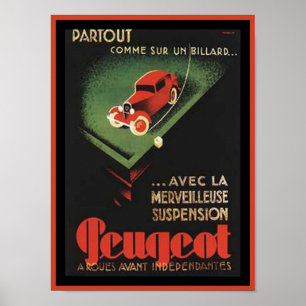 Pôster Vintage Peugeot Ad - Parceiro Comme sur un billard
