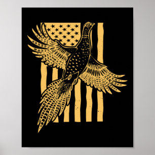 Poster Vintage Pheasant Bird Hunter Flag American Hunting