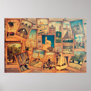 Poster Vintage photo cards on the old wood background. Re