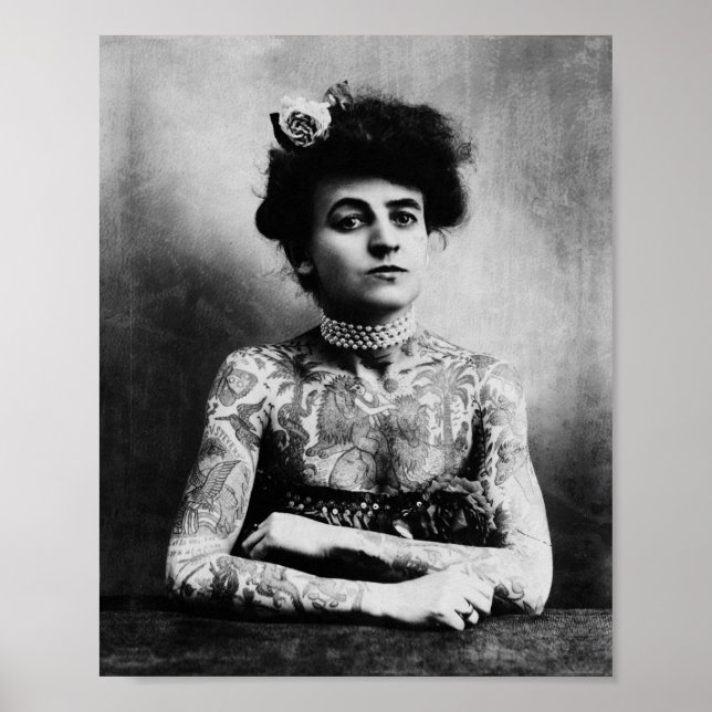 Poster Vintage photography of a tattooed lady (Frente)