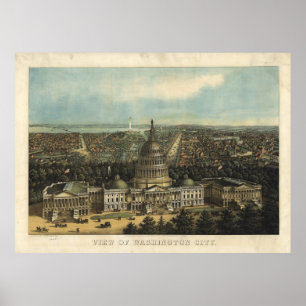 Pôster Vintage Pictorial Map of Washington D.C. (1871)
