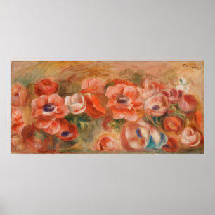 Poster Vintage Pierre Auguste Renoir Blue Pink Anemones