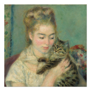 Pôster Vintage Pierre Auguste Renoir Mulher com Gato