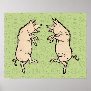 Pôster Vintage Pigs Dancing