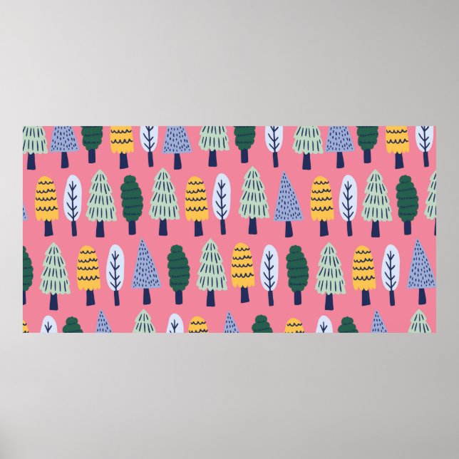 Poster vintage pinheiro bonitinho padrão contínuo (Frente)
