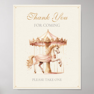 Poster Vintage Pink Carousel Horse Thank You for Coming 
