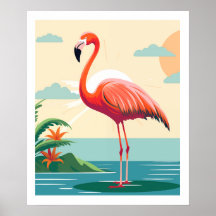 Vintage Pink Flamingo na praia