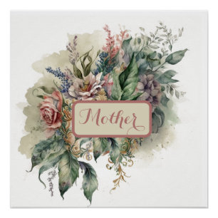 Pôster Vintage Pink Floral Water Color