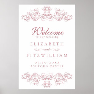 Poster Vintage Pink Frame Weding Bem-vindo