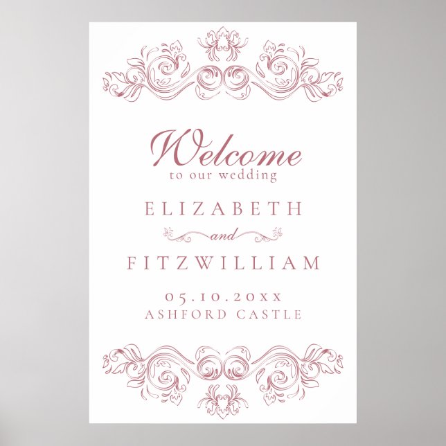Poster Vintage Pink Frame Weding Bem-vindo (Frente)