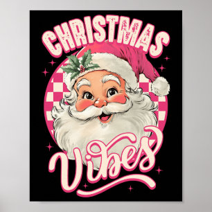 Poster Vintage Pink Santa Claus Pink Vibes de Natal Rosa 