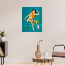 Vintage Pinup Art - Cowgirl Andando Cavalo de Made
