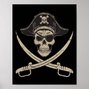 Poster Vintage Pirate Skull E Crossbones No Minuto Passad