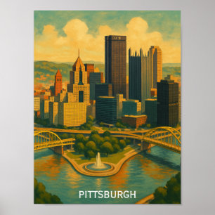 Poster Vintage Pittsburgh Pennsylvania Skyline