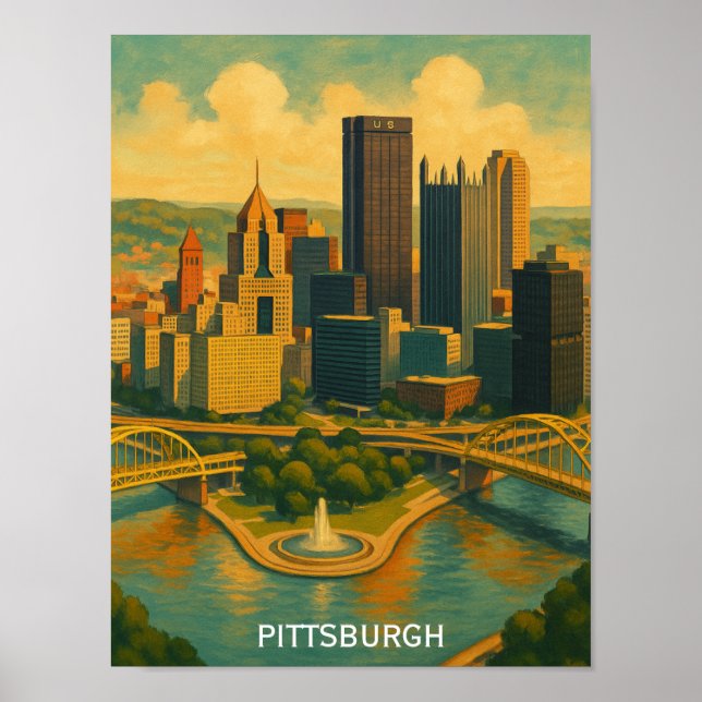 Poster Vintage Pittsburgh Pennsylvania Skyline (Frente)