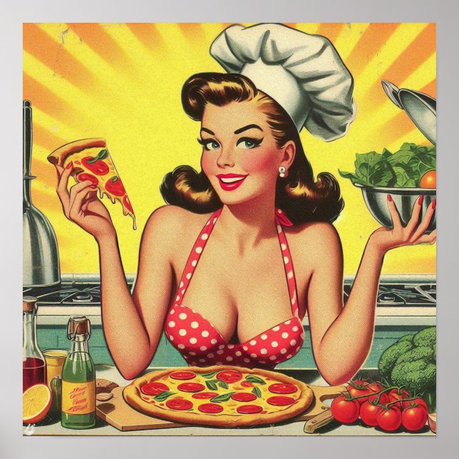 Poster Vintage Pizza Girl (Frente)