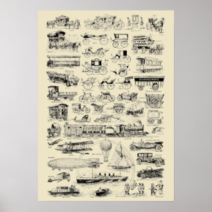 Poster Vintage Planes Trains & Automobiles