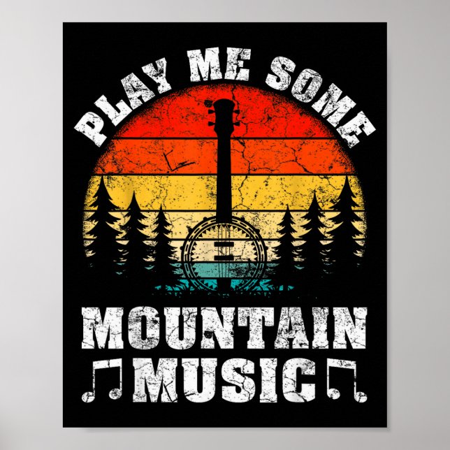 Poster Vintage Play Me Some Mountain Music Mandolin  (Frente)