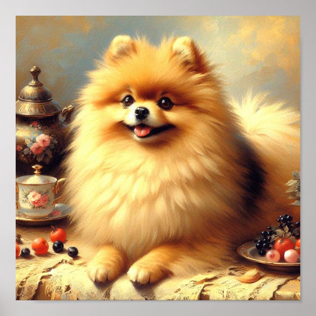Poster Vintage Pomeranian - Pintura de cães (Frente)