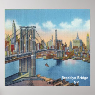 Poster Vintage, ponte de Brooklyn, New York.