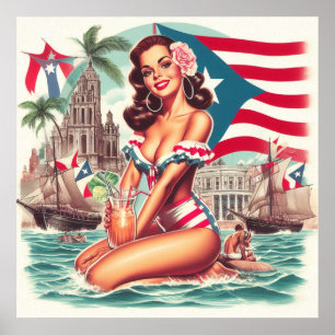 Poster Vintage Porto Rico Pin-Up