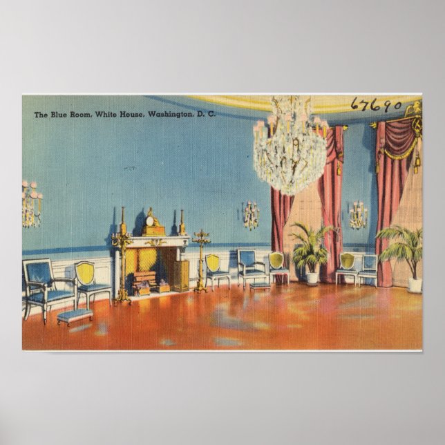 Poster Vintage Postcard ,The White House Blue Room (Frente)