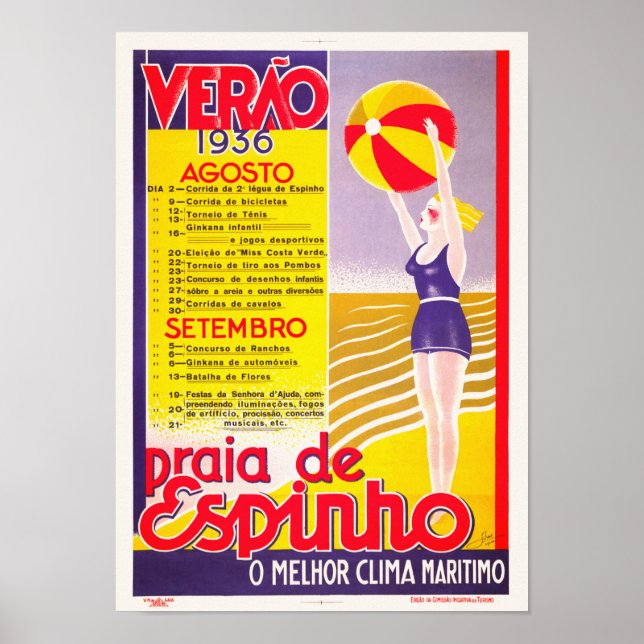 Poster vintage Praia de Espinho Verao Portugal (Frente)
