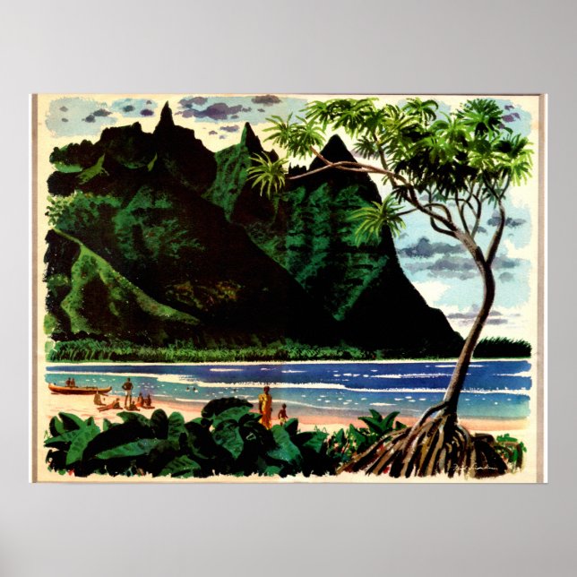 Poster vintage, praia tropical (Frente)