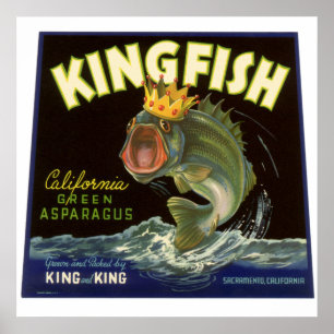 Poster Vintage Product Can Label Art, Kingfish Asparagus