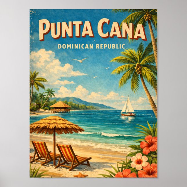 Poster Vintage Punta Cana Dominican Republic Rustic  (Frente)